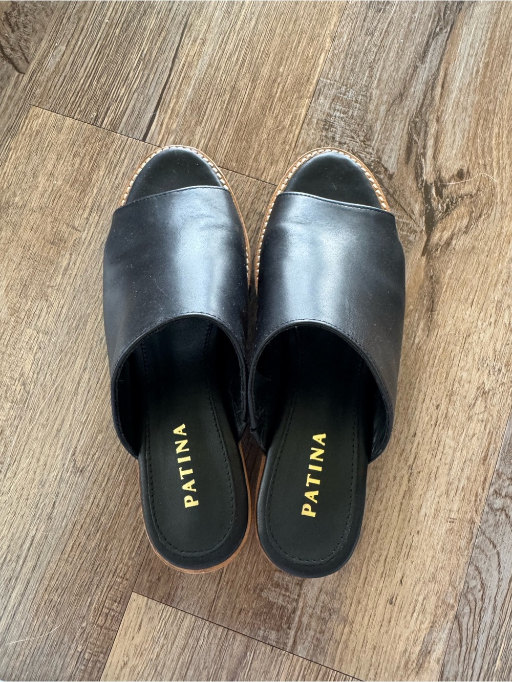 Portland Black Leather Patina Mules